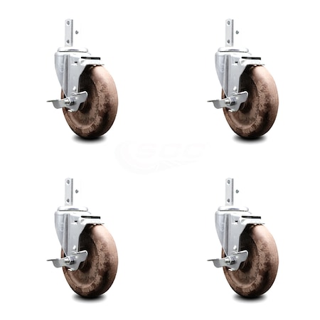 Service Caster 5 Inch High Temp Glass Filled Nylon 3/4 Inch Square Stem Caster Set with Brake SCC-SQ20S514-GFNSHT-TLB-34-4
